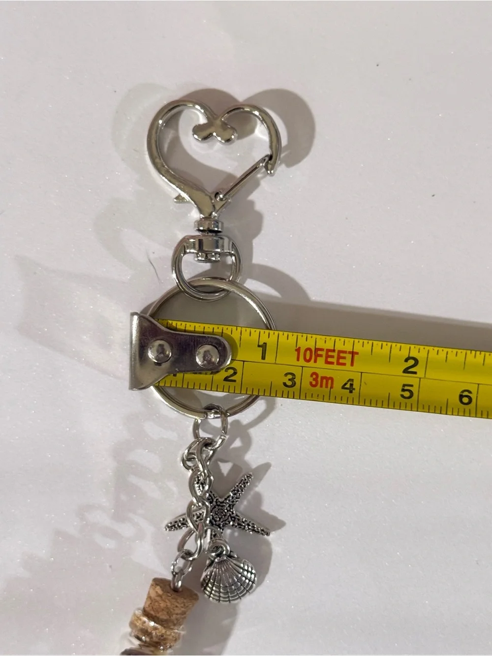 NWT Handmade Silver Heart Keychain/Bag Charm with Shells in a Bottle - Picture 6 of 8
